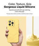 iPhone 16 Pro Case | Macaron Silicone Magnetic - Hand holding a yellow, wavy-textured silicone iPhone case with MagSafe.