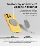 iPhone 16 Pro Case | Macaron Silicone Magnetic - Yellow silicone case with a magnetic charger attached vs. a falling one.