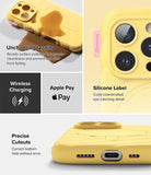 iPhone 16 Pro Case | Macaron Silicone Magnetic - Yellow silicone case showing magnetic ring, camera, and port cutouts.