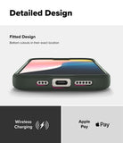 iPhone 16 Pro Case | Onyx - Bottom view of a dark green phone case showing precise cutouts for the charging port and speakers.