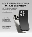 iPhone 16 Pro Case | Onyx Magnetic - A black flexible TPU phone case shown bending, highlighting its non-slip texture.