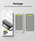 iPhone 16 Pro Screen Protector | Easy Slide Privacy Tempered Glass - iPhone 16 Pro Screen Protector - Retail box and two Easy Slide privacy tempered glass screen protectors with installation trays.
