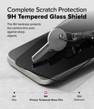 iPhone 16 Pro Screen Protector | Easy Slide Privacy Tempered Glass - iPhone 16 Pro Screen Protector - A metal key resting on a 9H tempered glass screen protector atop an iPhone 16 Pro.