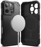 iPhone 16 Pro Case | Rugged Gear Magnetic - Black rugged phone case with magnetic charging ring and interior detail.
