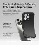 iPhone 16 Pro Case | Rugged Gear Magnetic - Black rugged phone case showing TPU material and non-slip side patterns.