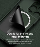 iPhone 16 Pro Case | Rugged Gear Magnetic - Dark green phone case with a protective layer peeling back to reveal magnets.