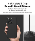 iPhone 16 Pro Max Case | Silicone Magnetic - Hand holding a black silicone iPhone case next to liquid silicone pouring.