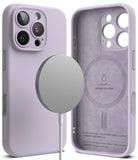 iPhone 16 Pro Case | Silicone Magnetic - Lavender silicone case for iPhone 16 Pro with magnetic charger and suede interior.