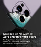 iPhone 16 Pro Case | Silicone Magnetic - Close-up of a lavender phone case resting on a rock, highlighting the internal shock-absorbing frame.