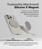 iPhone 16 Pro Case | Silicone Magnetic - A beige phone case attached to a magnetic charger versus a falling charger.