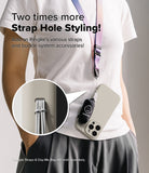 iPhone 16 Plus Case | Silicone Magnetic - Person wearing a phone case with a lanyard and a small accessory bag attached.