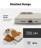 iPhone 16 Pro Case | Silicone Magnetic - Close-up of phone case cutouts, liquid-resistant surface, and wireless charging icons.