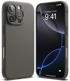 iPhone 16 Pro Case | Onyx - Matte dark gray textured iPhone 16 Pro case shown from back and front with a black screen display.