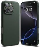iPhone 16 Pro Case | Onyx - Dark green textured phone case shown from the back and front with a digital clock display.