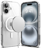 iPhone 16 Case | Fusion Magnetic - Clear iPhone 16 case with a magnetic charging puck attached to the back and front screen view.