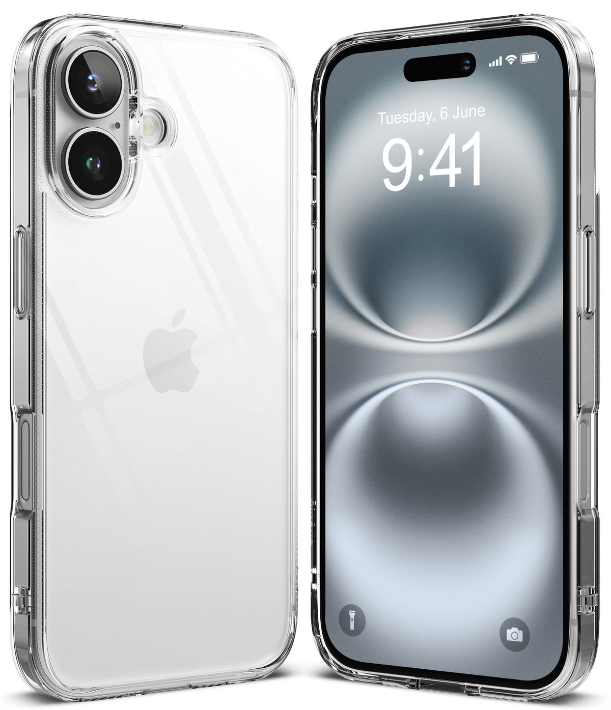 iPhone 16 Case | Fusion - Clear protective case shown from back and front angles on an iPhone 16.