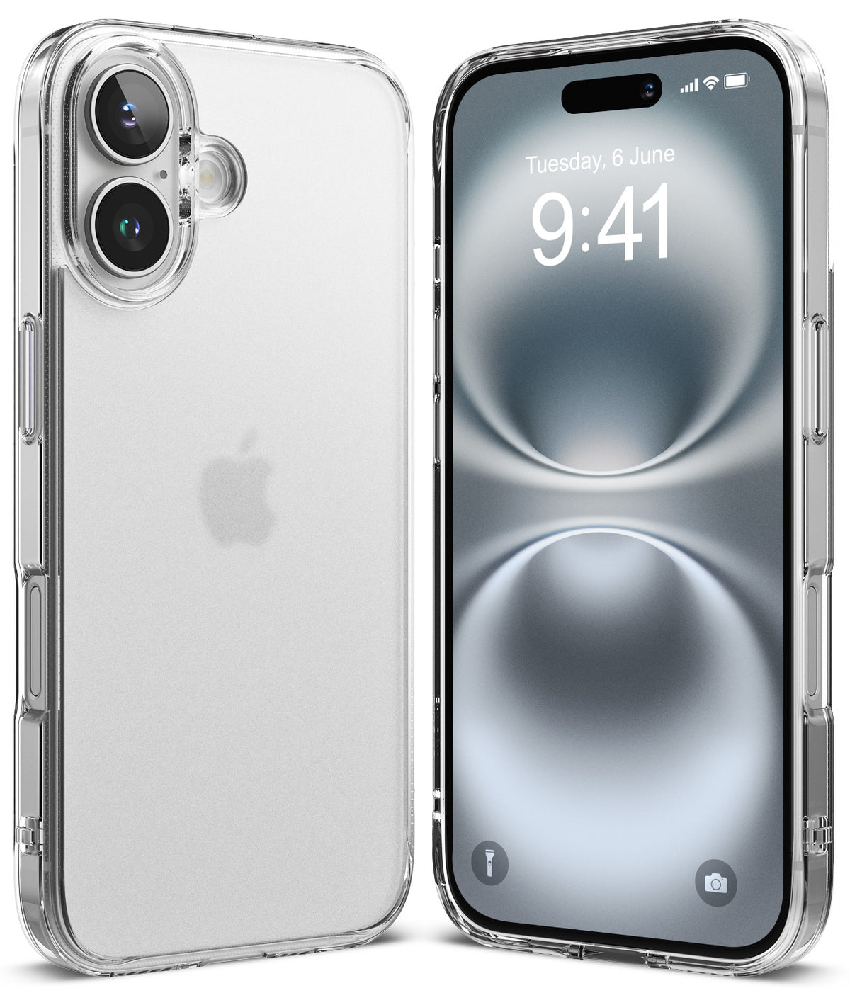 iPhone 16 Case | Fusion Matte - Clear matte iPhone 16 case shown from front and back angles against a white background.