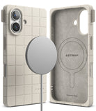 iPhone 16 Case | Bitmap Silicone Magnetic - Off-white grid-patterned phone case with magnetic charger and interior.