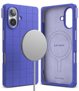 iPhone 16 Case | Bitmap Silicone Magnetic - Purple grid-patterned phone case with magnetic charger and interior view.