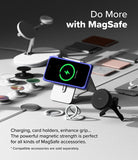 iPhone 16 Case | Bitmap Silicone Magnetic - Purple phone case on a magnetic stand surrounded by various MagSafe accessories.