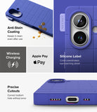 iPhone 16 Case | Bitmap Silicone Magnetic - Blue grid-patterned phone case showing anti-stain coating, camera, and ports.