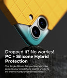 iPhone 16 Case | Bitmap Silicone Magnetic - Yellow grid-patterned silicone case protecting a phone against a rock.