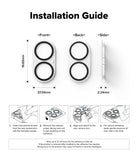 iPhone 16 Plus / 16 | Camera Glass [2 Pack] - Installation guide showing dimensions and four steps for lens protector.
