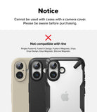 iPhone 16 Plus / 16 | Camera Glass [2 Pack] - Notice stating camera glass is incompatible with specific phone cases.