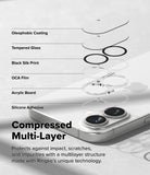 iPhone 16 Plus / 16 | Camera Glass [2 Pack] - Exploded view of multi-layer camera lens protector on an iPhone.