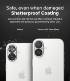 iPhone 16 Plus / 16 | Camera Glass [2 Pack] - Comparison showing shattered standard glass versus intact shatterproof cover.