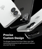 iPhone 16 Plus / 16 | Camera Glass [2 Pack] - Close-up of black and silver iPhone camera lenses with protective glass covers.