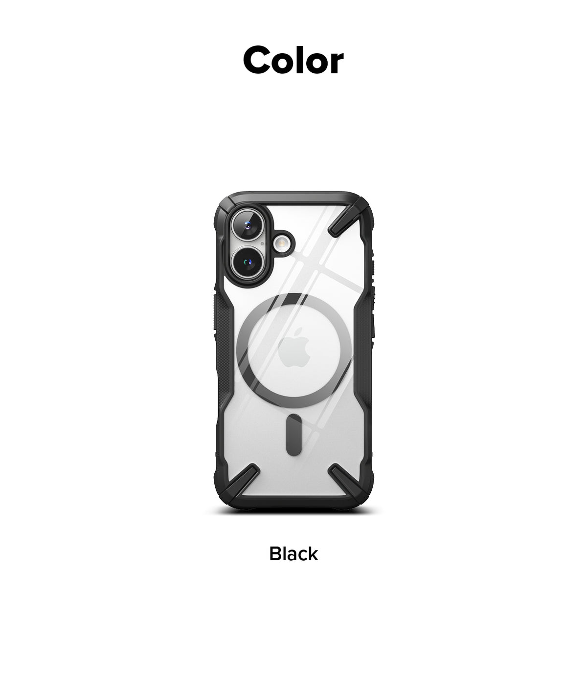 iPhone 16 Case | Fusion-X Magnetic - Black protective phone case with a clear back, magnetic ring, and reinforced corners.