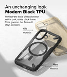 iPhone 16 Case | Fusion-X Magnetic - Comparison of a yellowed old case and a new, clear black Fusion-X magnetic case.