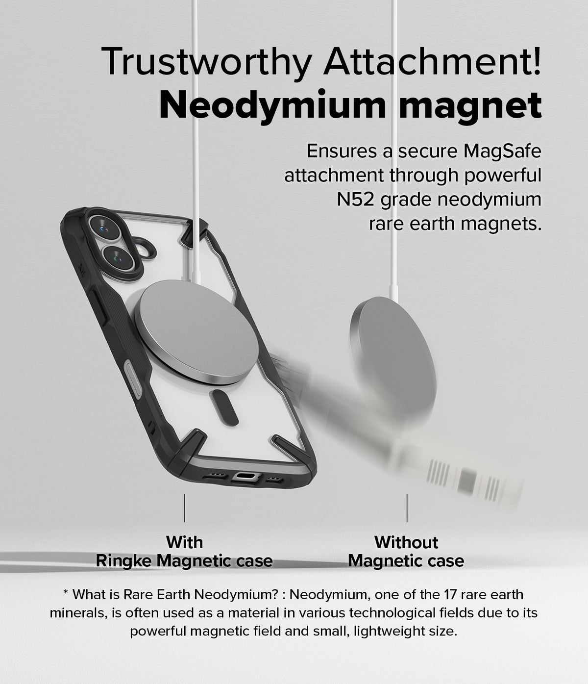 iPhone 16 Case | Fusion-X Magnetic - Comparison showing a magnetic charger attached to a phone case versus falling off.