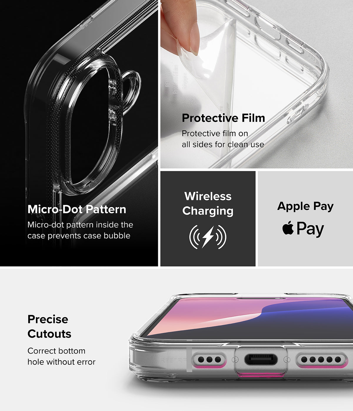 iPhone 16 Case | Fusion Card - Features micro-dot pattern, protective film, wireless charging, Apple Pay, and precise cutouts.