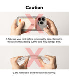 iPhone 16 Case | Fusion Card - Caution graphic showing not to remove case with card inside or twist the case excessively.
