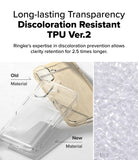 iPhone 16 Case | Fusion Card - Comparison of yellowed old TPU material versus clear new TPU material for phone cases.