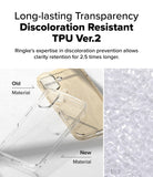 iPhone 16 Case | Fusion - Comparison of yellowed old TPU material versus clear new TPU material for long-lasting transparency.
