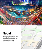 iPhone 16 Case | Fusion Design - Seoul-themed phone case with holographic letters inspired by Seoul's illuminated night cityscape.