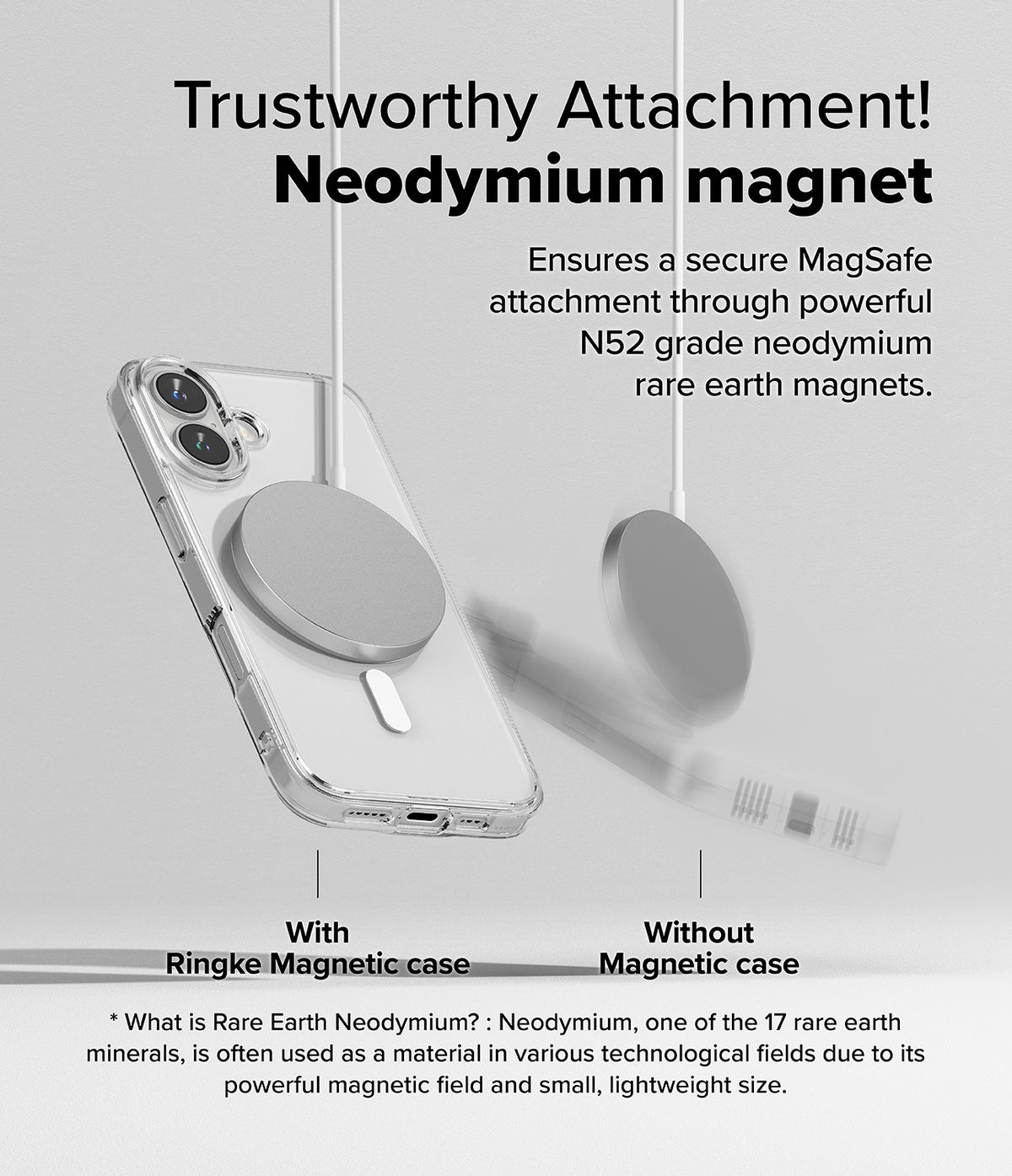 [Combo] iPhone 16 | Folio Wallet Magnetic + Fusion Magnetic - Comparison showing a phone with a magnetic case securely attached to a charger versus a phone without one falling.