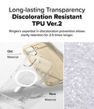 iPhone 16 Case | Fusion Magnetic - Comparison of yellowed old TPU case and clear new TPU case with raw material pellets.