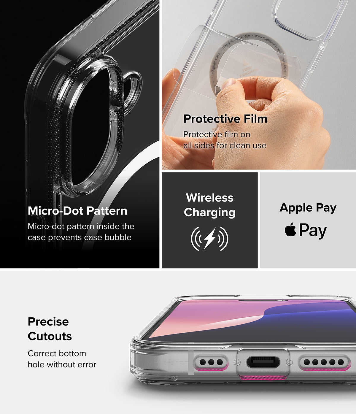 iPhone 16 Case | Fusion Magnetic Matte - Features micro-dot pattern, protective film, wireless charging, and precise port cutouts.