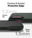 iPhone 16 Case | Onyx - Close-up showing 1.2mm camera lip and 1.5mm raised screen bezel for protection.