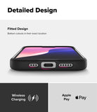 iPhone 16 Case | Onyx - Close-up of phone case bottom showing precise speaker and charging port cutouts with charging icons.