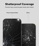 iPhone 16 / 15 Screen Protector | Easy Slide Privacy Tempered Glass - iPhone 16 / 15 Screen Protector - Comparison showing shattered privacy glass holding together versus loose shards on others.