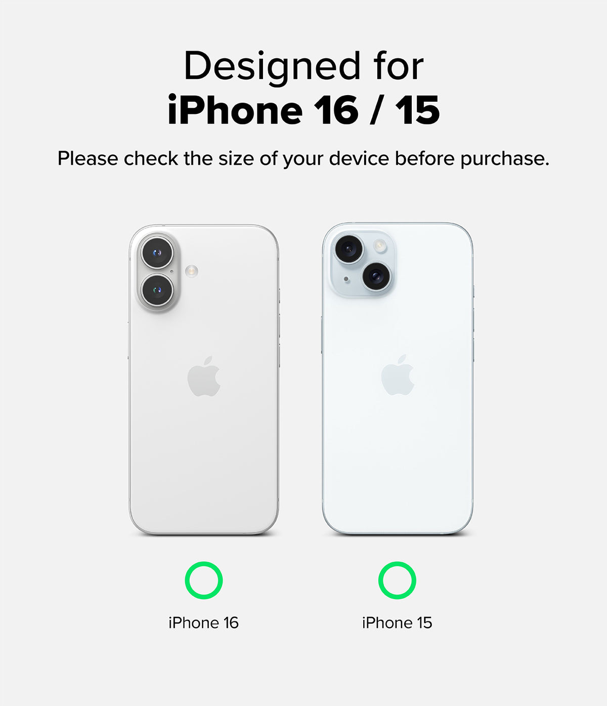 iPhone 16 / 15 Screen Protector | Easy Slide Tempered Glass - iPhone 16 / 15 Screen Protector - Comparison of iPhone 16 and 15 back panels to help users identify their device model.