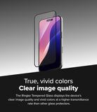 iPhone 16 / 15 Screen Protector | Easy Slide Tempered Glass - iPhone 16 / 15 Screen Protector - Tempered glass screen protector hovering above an iPhone screen displaying vivid colors.