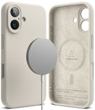 iPhone 16 Plus Case | Silicone Magnetic - Beige silicone case with magnetic charger and suede-lined interior.