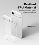 iPhone Air Case | Air - A flexible, transparent TPU phone case shown next to a silver iPhone with text highlighting its durability.