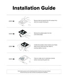 iPhone Air | Camera Lens Frame Glass - Four-step illustrated guide for installing a camera lens protector on an iPhone.